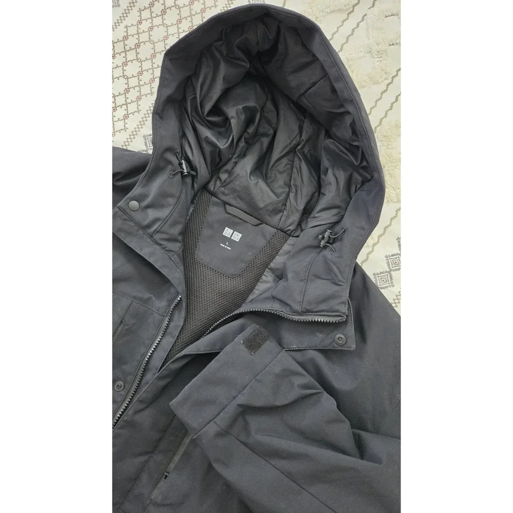UNIQLO Hybrid‎ Down Parka Hooded Water-Repellent Jacket Men's Large Black